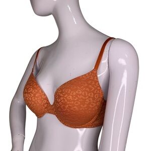 PINK By Victoria's Secret Push-Up Bra Lace Orange Shimmer Animal Print Size 34C